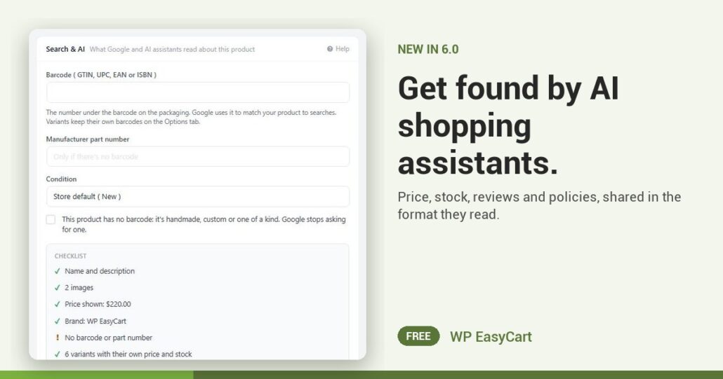 Get found by AI shopping assistants.