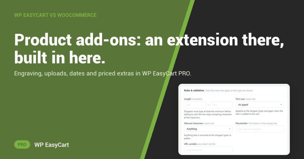 Product add-ons: an extension there, built in here.