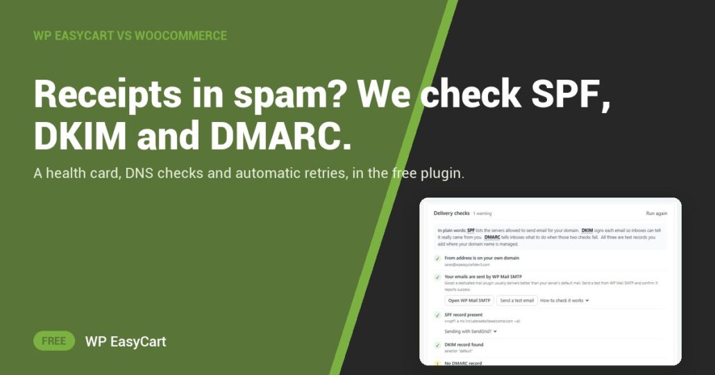 Receipts in spam? We check SPF, DKIM and DMARC.