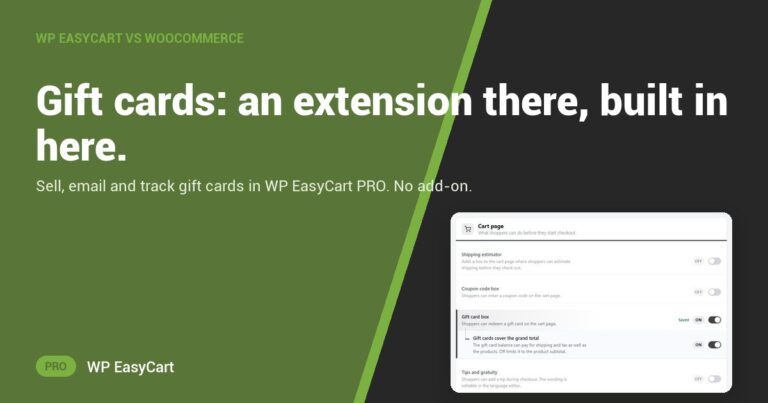 Gift cards: an extension there, built in here.