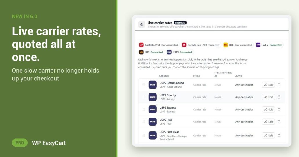 Live carrier rates, quoted all at once.