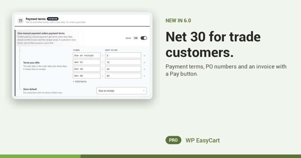 Net 30 for trade customers.
