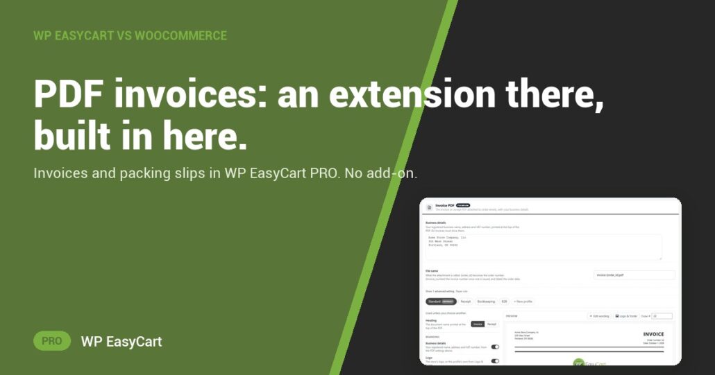 PDF invoices: an extension there, built in here.