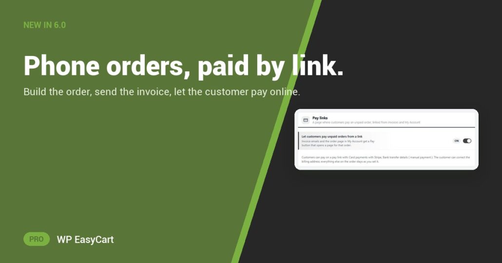 Phone orders, paid by link.
