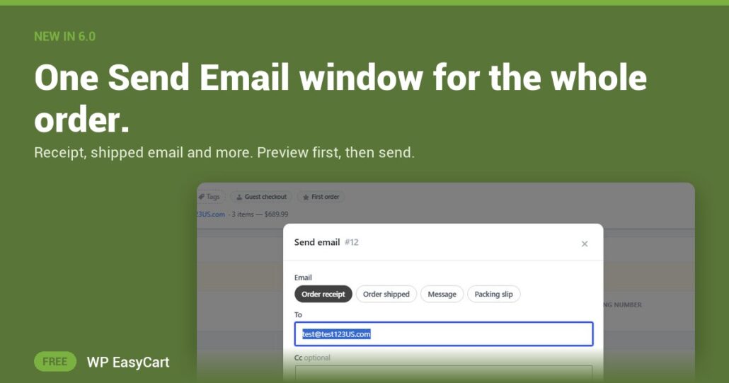 One Send Email window for the whole order.